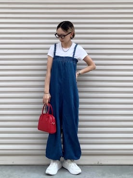 「アイテム（オールインワン・サロペット、ブルー系）」を使った、SIZUさん（レディース・156cm）の夏コーディネート