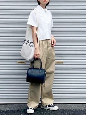 「アイテム（ボストンバッグ）」を使った、SIZUさん（レディース・156cm）の春コーディネート