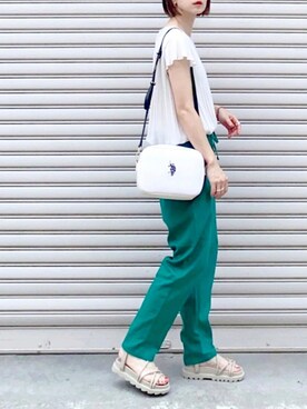 「U.S. POLO ASSN.（ユーエスポロアッスン）のアイテム（ショルダーバッグ）」を使った、SIZUさん（レディース・156cm）の夏コーディネート
