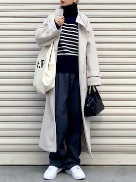 「WEGO（ウィゴー）のアイテム（ステンカラーコート）」を使った、SIZUさん（レディース・156cm）の冬コーディネート