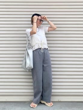 「アイテム（スウェットパンツ）」を使った、SIZUさん（レディース・156cm）の夏コーディネート