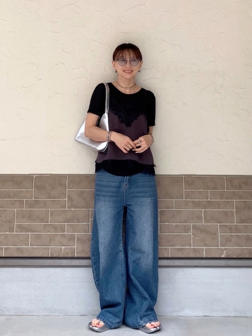 「LEPSIM(レプシィム)のサテンレースキャミ 658019(キャミソール)」を使った、SIZUさん(レディース・156cm)の夏コーディネート