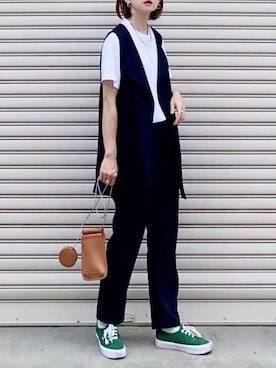 「アイテム（ポーチ、ブラウン系）」を使った、SIZUさん（レディース・156cm）の夏コーディネート