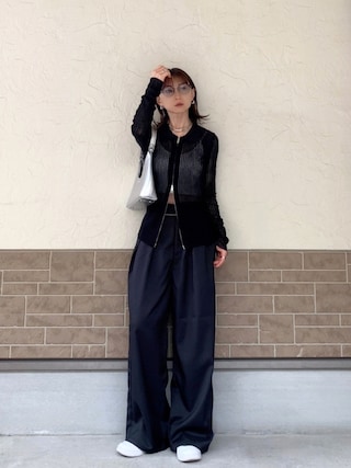 「tiptop（ティップトップ）の【web限定アイテム】ラメシアー衿付きダブルジップカーディガン（カーディガン/ボレロ）」を使った、SIZUさん（レディース・156cm）の春コーディネート