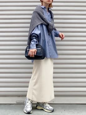 「DISCOAT（ディスコート）の【WEB限定】リブカットナロースカート（スカート）」を使った、SIZUさん（レディース・156cm）の秋コーディネート