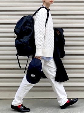 「ケーブルニット」｜「アイテム（チノパンツ）」を使った、SIZUさん（レディース・156cm）の秋コーディネート