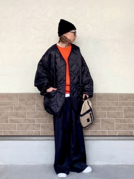 「アイテム（ノーカラーコート）」を使った、SIZUさん（レディース・156cm）の秋コーディネート