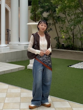 「アイテム（バンダナ/スカーフ）」を使った、SIZUさん（レディース・156cm）の秋コーディネート