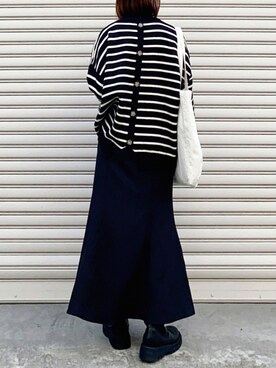 「GRL（グレイル）のバックレースアップハイウエストマーメイドスカート（スカート）」を使った、SIZUさん（レディース・156cm）の冬コーディネート