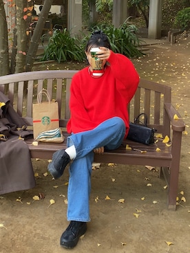 「アイテム（シュシュ）」を使った、SIZUさん（レディース・156cm）の秋コーディネート