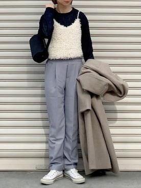 「reca（レカ）のアイテム（スラックス）」を使った、SIZUさん（レディース・156cm）の冬コーディネート