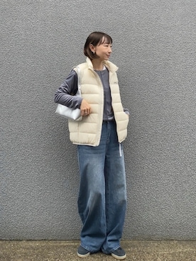 「DISCOAT（ディスコート）の【WEB限定】リブシアーロングスリーブ（Tシャツ/カットソー）」を使った、SIZUさん（レディース・156cm）の秋コーディネート