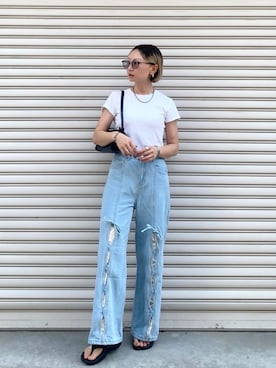 「CANAL JEAN（キャナルジーン）のアイテム（ショルダーバッグ）」を使った、SIZUさん（レディース・156cm）の夏コーディネート