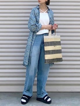「花柄」｜「アイテム（シャツワンピース）」を使った、SIZUさん（レディース・156cm）の春コーディネート
