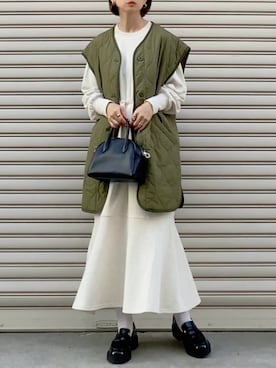 「重ね着ベストシーズン」｜「アイテム（ノーカラージャケット）」を使った、SIZUさん（レディース・156cm）の秋コーディネート