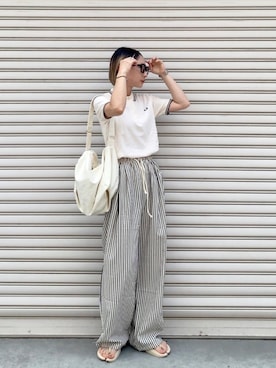 「アイテム（ポロシャツ）」を使った、SIZUさん（レディース・156cm）の夏コーディネート