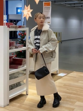 「DISCOAT（ディスコート）の【WEB限定】リブカットナロースカート（スカート）」を使った、SIZUさん（レディース・156cm）の秋コーディネート