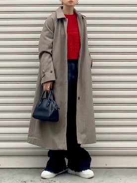 「アイテム（ステンカラーコート、ブラウン系）」を使った、SIZUさん（レディース・156cm）の冬コーディネート