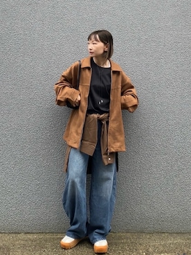 「DISCOAT（ディスコート）の【WEB限定】リブシアーロングスリーブ（Tシャツ/カットソー）」を使った、SIZUさん（レディース・156cm）の秋コーディネート