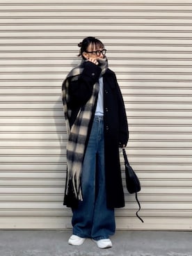 「アイテム（ストール/ショール）」を使った、SIZUさん（レディース・156cm）の冬コーディネート