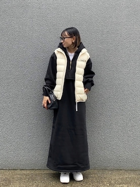 「アイテム（ダウンベスト）」を使った、SIZUさん（レディース・156cm）の秋コーディネート
