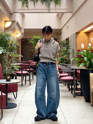 「tiptop(ティップトップ)のメランジメッシュライン入りポロ(ポロシャツ)」を使った、SIZUさん(レディース・156cm)の夏コーディネート