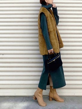 「タートルネック」｜「アイテム（マウンテンパーカー）」を使った、SIZUさん（レディース・156cm）の秋コーディネート