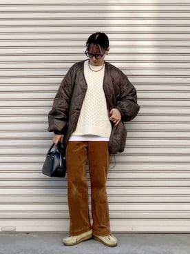 「アイテム（ノーカラーコート）」を使った、SIZUさん（レディース・156cm）の秋コーディネート