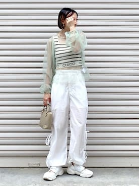 「U.S. POLO ASSN.（ユーエスポロアッスン）のアイテム（ショルダーバッグ）」を使った、SIZUさん（レディース・156cm）の夏コーディネート