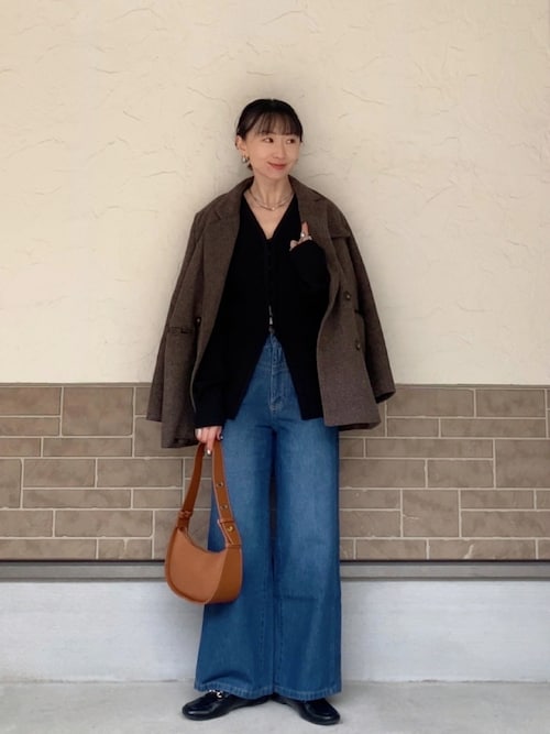 「feepur(フェピュール)の【ハンドウォッシャブル】リブニットVカーディガン(カーディガン/ボレロ)」を使った、SIZUさん(レディース・156cm)の冬コーディネート