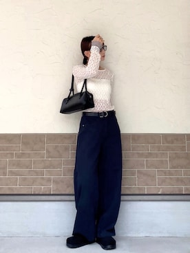 「CANAL JEAN（キャナルジーン）のEl mar(エルマール) オーバルバックルレザーベルト（ベルト、ブラック系）」を使った、SIZUさん（レディース・156cm）の夏コーディネート