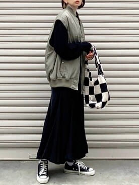 「GRL」｜「アイテム（MA-1）」を使った、SIZUさん（レディース・156cm）の冬コーディネート