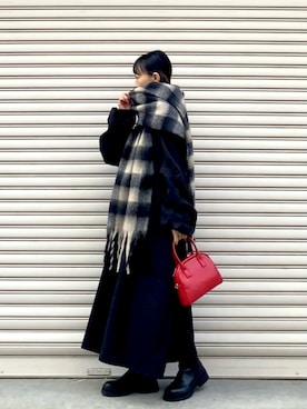 「アイテム（ストール/ショール）」を使った、SIZUさん（レディース・156cm）の冬コーディネート