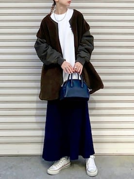 「ボストンバッグ」｜「アイテム（ノーカラージャケット）」を使った、SIZUさん（レディース・156cm）の秋コーディネート