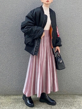 「ニットワンピース」｜「アイテム（MA-1）」を使った、SIZUさん（レディース・156cm）の秋コーディネート
