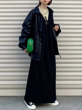 「レザー」｜「アイテム（ジャンパースカート）」を使った、SIZUさん（レディース・156cm）の冬コーディネート