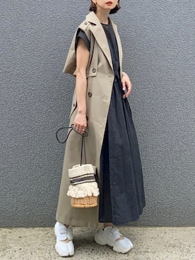 「巾着バッグ」｜「アイテム（トレンチコート）」を使った、SIZUさん（レディース・156cm）の春コーディネート
