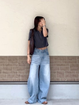 「DAZYのアイテム（パンツ、ブルー系）」を使った、SIZUさん（レディース・156cm）の夏コーディネート