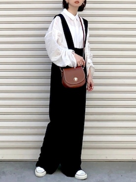 「select MOCA by son（セレクトモカバイソン）のアイテム（オールインワン・サロペット）」を使った、SIZUさん（レディース・156cm）の春コーディネート