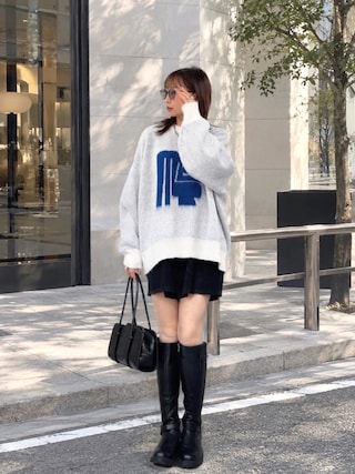 「MIRROR STOKE(ミラーストーク)の【ZOZO限定】MS LOGO KNIT/ミラーストークロゴニット(ニット/セーター)」を使った、SIZUさん(レディース・156cm)の秋コーディネート