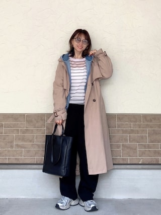 「tiptop(ティップトップ)の【2サイズ展開】ボリューム袖ベルト付きトレンチコート【ZOZO限定アイテム】(トレンチコート)」を使った、SIZUさん(レディース・156cm)の春コーディネート
