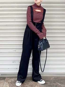 「JUNOAH（ジュノア）のアイテム（オールインワン・サロペット）」を使った、SIZUさん（レディース・156cm）の秋コーディネート