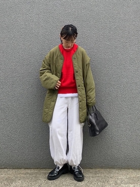 「アイテム（ノーカラージャケット）」を使った、SIZUさん（レディース・156cm）の秋コーディネート