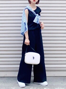 「U.S. POLO ASSN.（ユーエスポロアッスン）のアイテム（ショルダーバッグ）」を使った、SIZUさん（レディース・156cm）の夏コーディネート