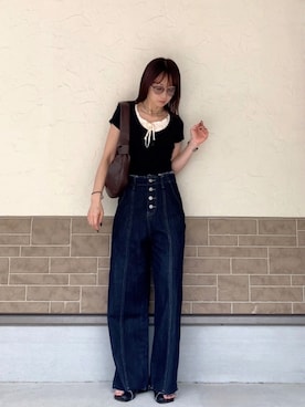 「feepur（フェピュール）の【UVカット】カラーレンズサングラス（サングラス、ブラック系）」を使った、SIZUさん（レディース・156cm）の夏コーディネート