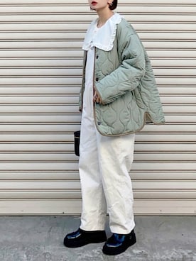 「ECRIRE（エクリール）のアイテム（ノーカラージャケット）」を使った、SIZUさん（レディース・156cm）の冬コーディネート