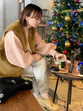「くすみピンク」｜「アイテム（ジャケット/アウター）」を使った、SIZUさん（レディース・156cm）の冬コーディネート