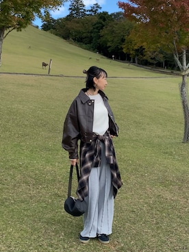 「AMERICAN HOLIC（アメリカンホリック）のイージーケアチェックシャツ【360°着こなしシャツ】（シャツ/ブラウス）」を使った、SIZUさん（レディース・156cm）の秋コーディネート