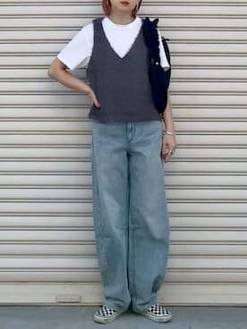 「ニットベスト」｜「アイテム（スリッポン）」を使った、SIZUさん（レディース・156cm）の秋コーディネート