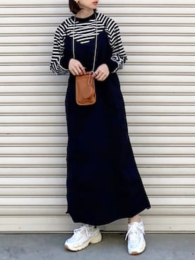 「アイテム（ポーチ、ブラウン系）」を使った、SIZUさん（レディース・156cm）の春コーディネート